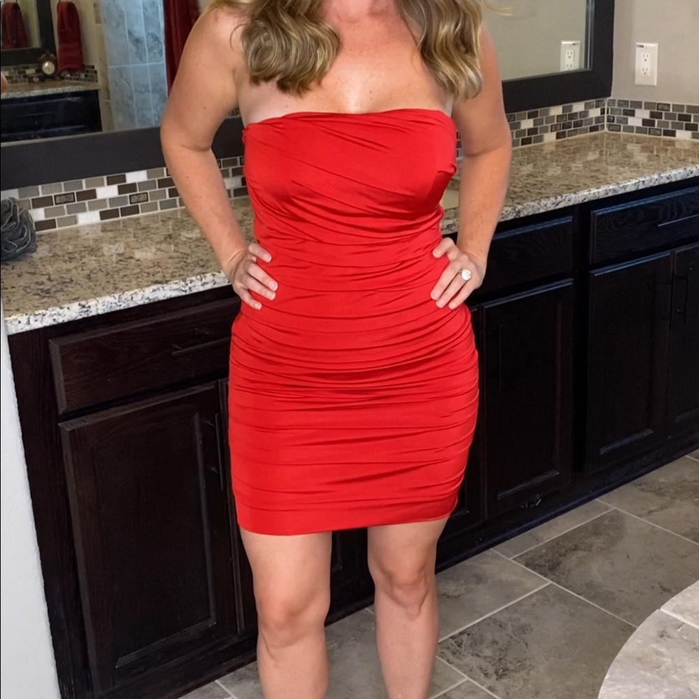 Red Strapless Bodycon Dress